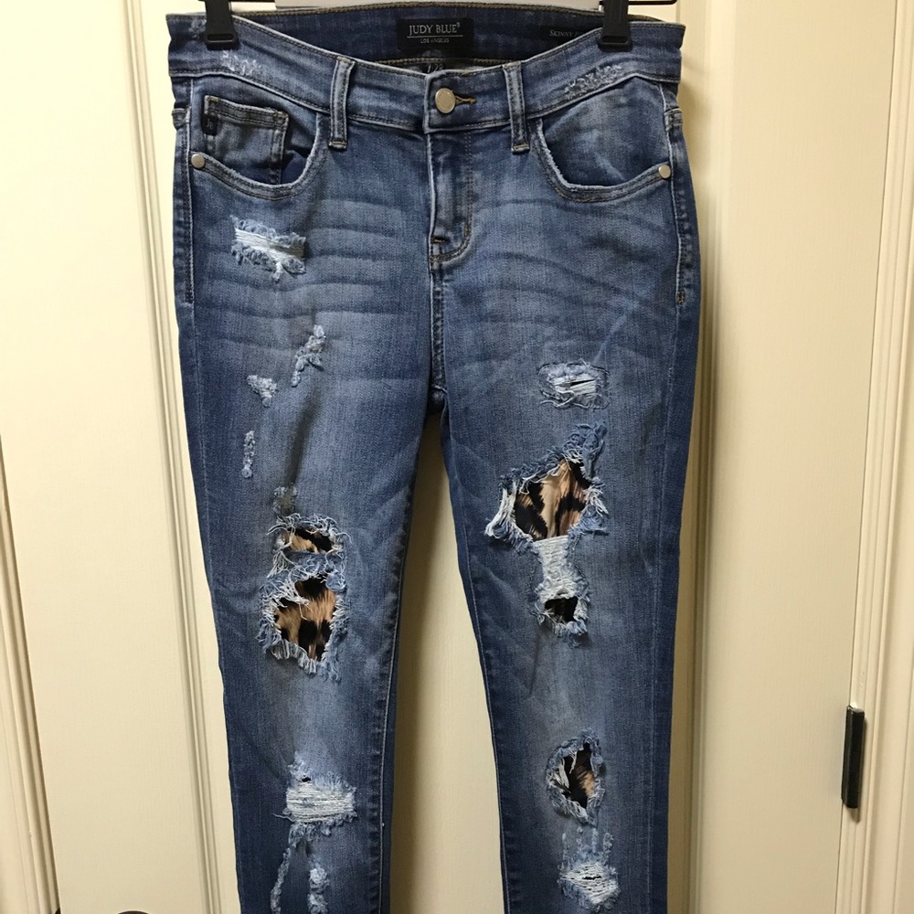 Judy Blue Leopard Patch Ankle Cuffed Jeans